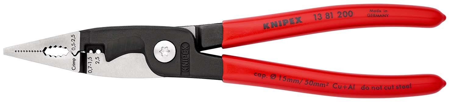 KNIPEX 13 81 200 Elektro-Installationszange mit Kunststoff überzogen schwarz atramentiert 200 mm
