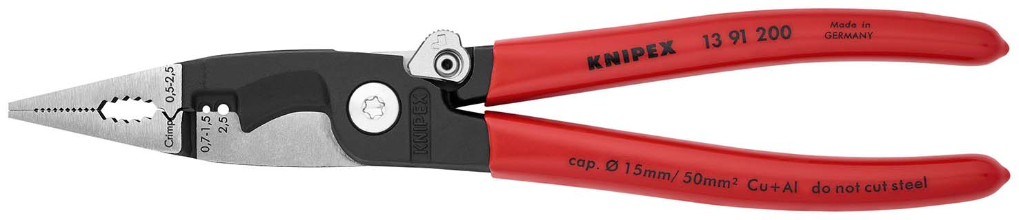 KNIPEX 13 91 200 SB Elektro-Installationszange mit Kunststoff überzogen schwarz atramentiert 200 mm