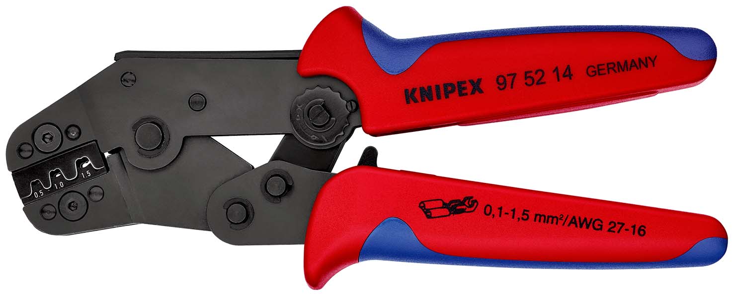 KNIPEX 97 52 14 Crimpzange kurze Bauform mit Mehrkomponenten-Hüllen brüniert 195 mm